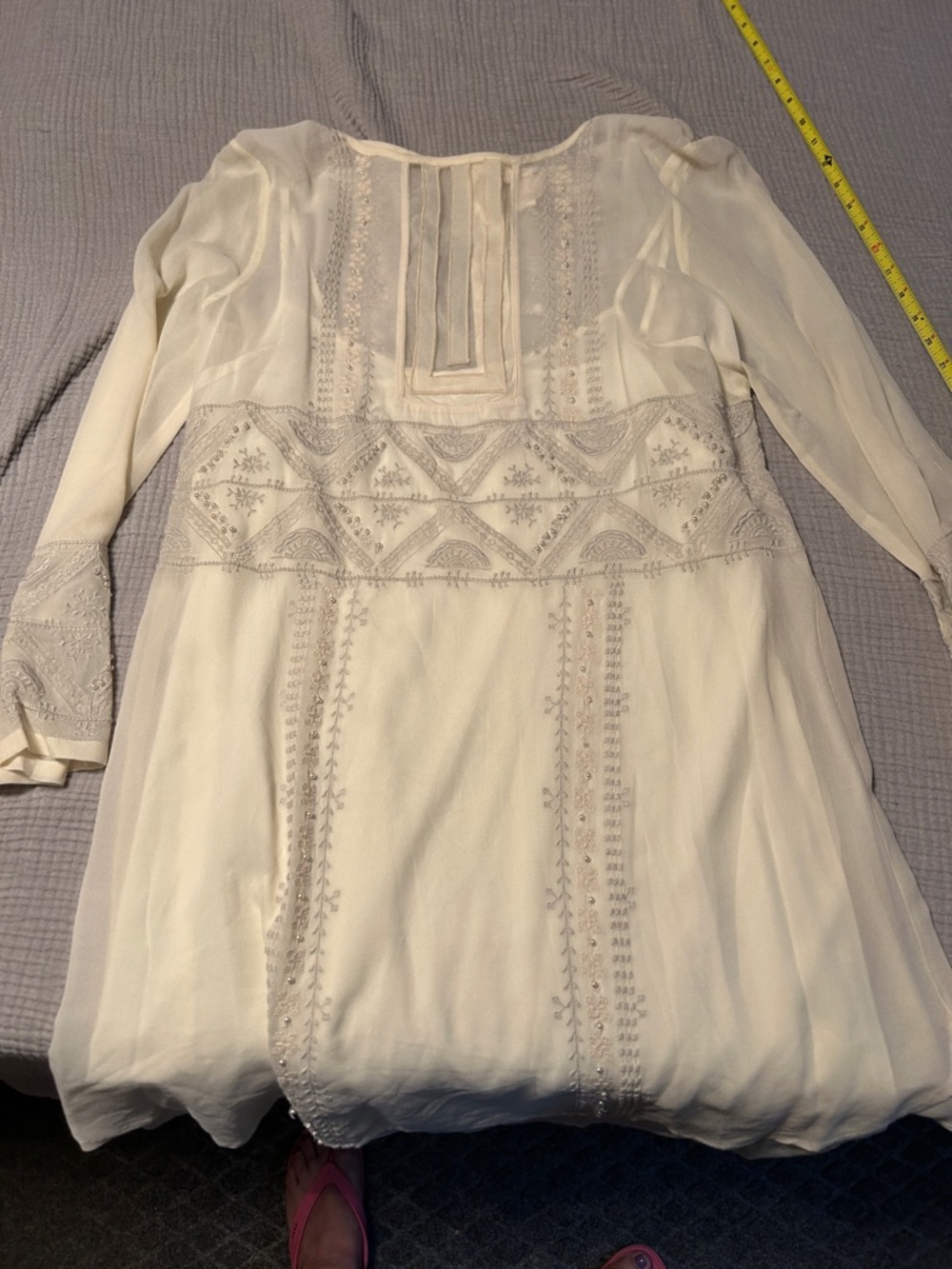 Sundance Cream Long-Sleeve Embroidered Button Front boho Dress!